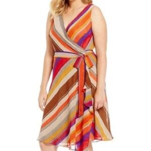 Lauren Ralph Lauren Striped Wrap Dress Sleeveless Casual Summer‎ Multicolor Sz 6